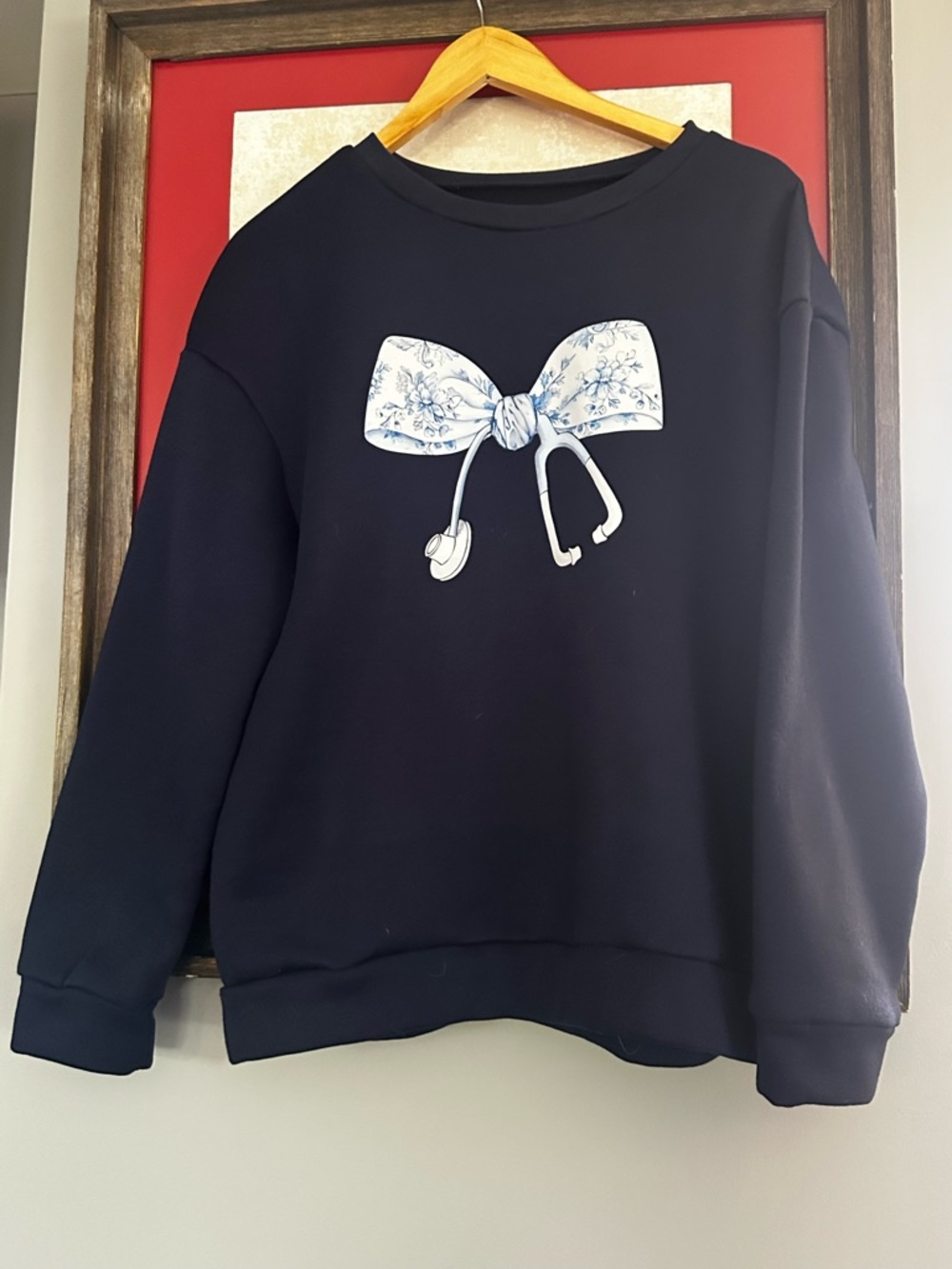 Navy Stethoscope Bow Sweatshirt for Nurses